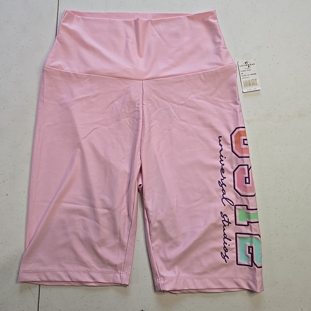 Universal Studios Emblem Logo Pink Multicolor Biker Shorts Size Small S NWT